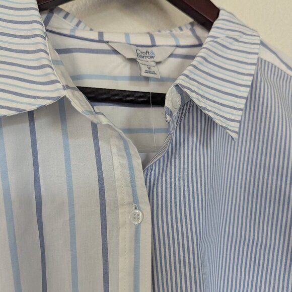 NWT Croft & Barrow Mixed-Stripe Shirt Dress Poplin Work Vacation White Blue 1X - Picture 8 of 15